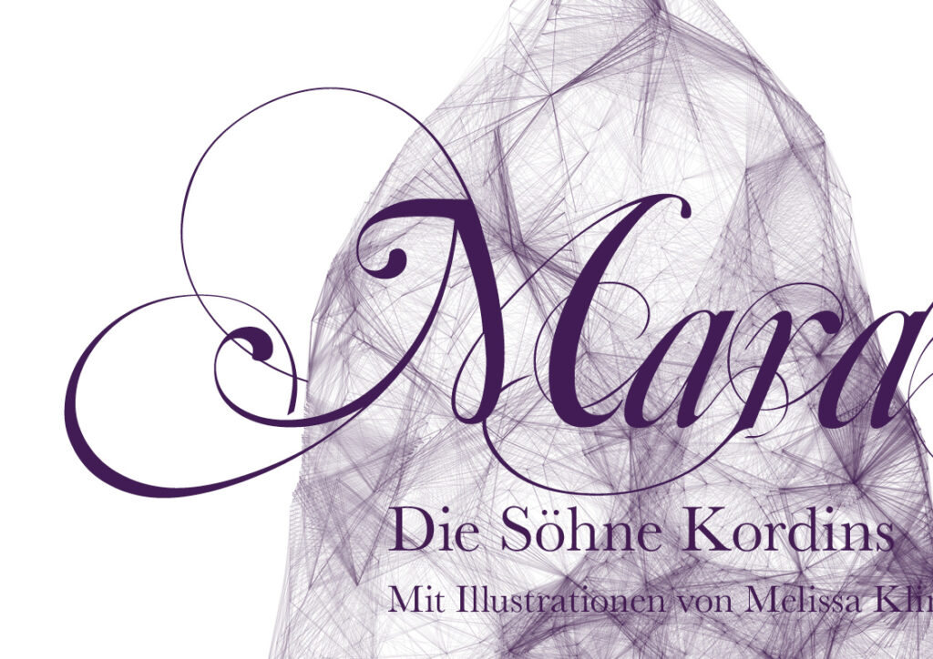 close up violette Stein Illustration aus feinen dünnen Linien und Typografie