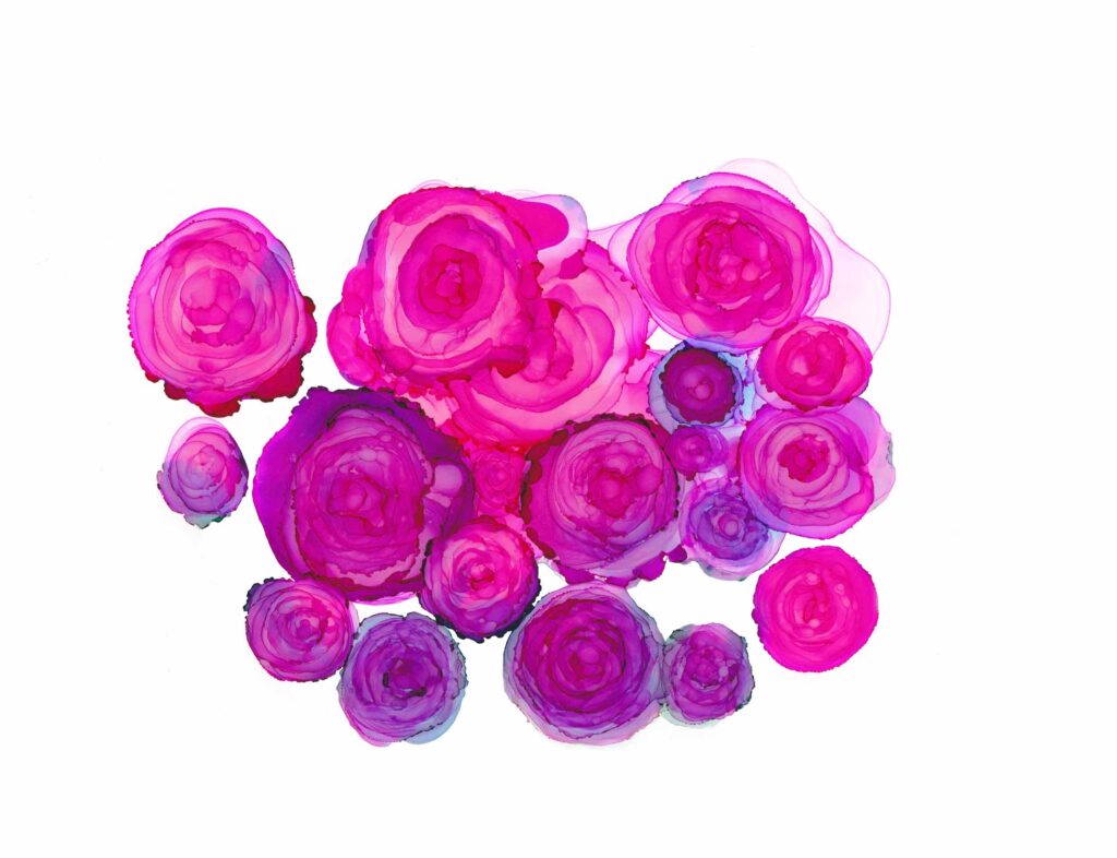 Alkohol Ink Malerei von Rosenblüten pink fuchsia