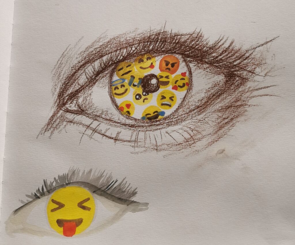 Zeichnung von Auge mit Emojis in Iris